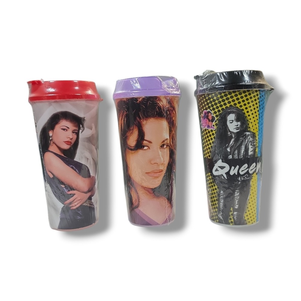 Selena‎ Commemorative Whirley Plastic Cups With Lids New Sealed 25yrs Lot Of 3